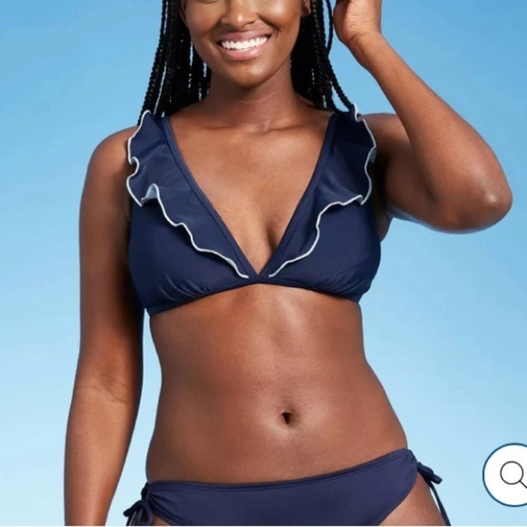 (S)- KONA SOL WOMEN'S RUFFLE BIKINI TOP - OXFORD BLUE - Picture 1 of 8